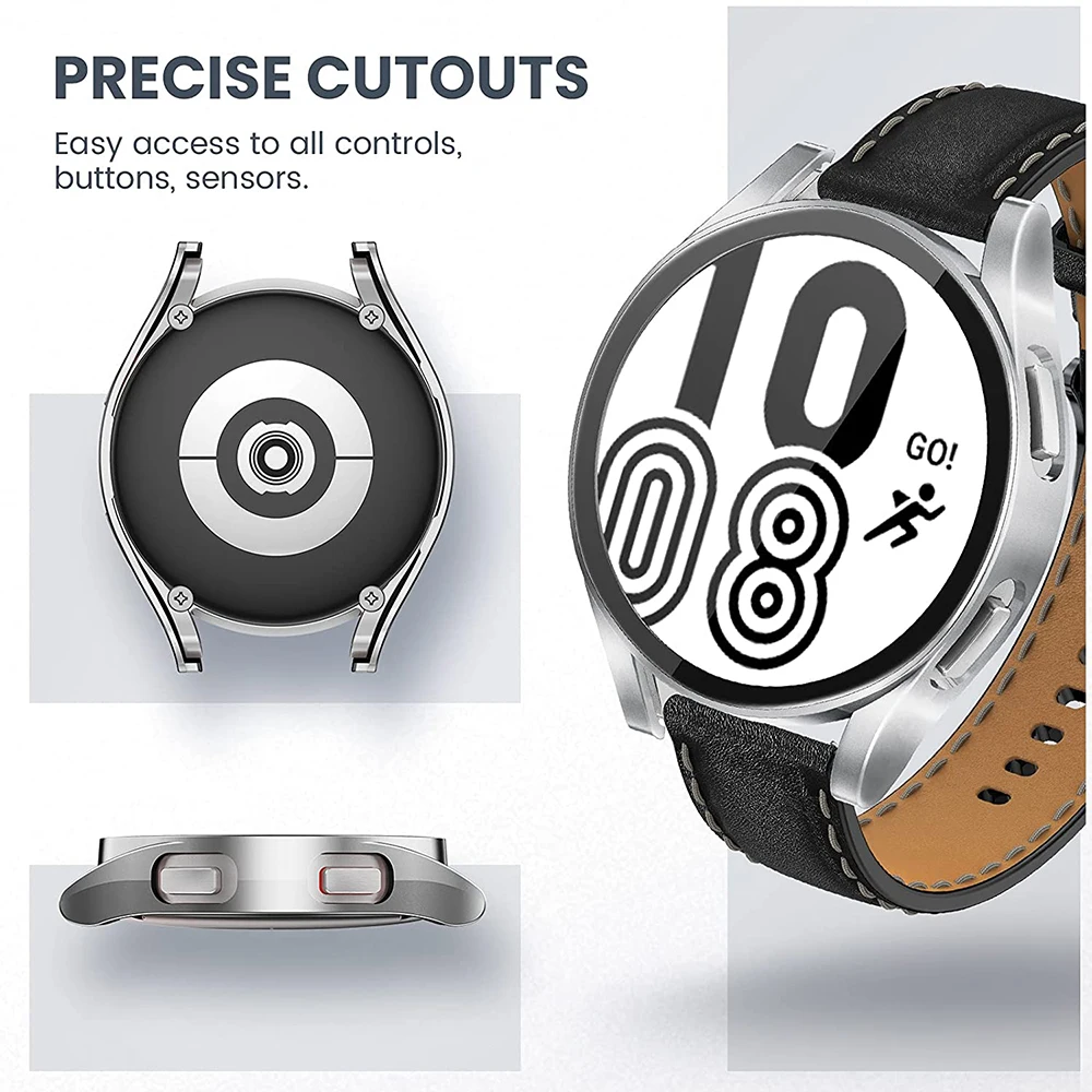for Samsung Galaxy 4 5 6 7 44mm 40mm tempered glass+PC fully covered protective watch case, shock and scratch resistant