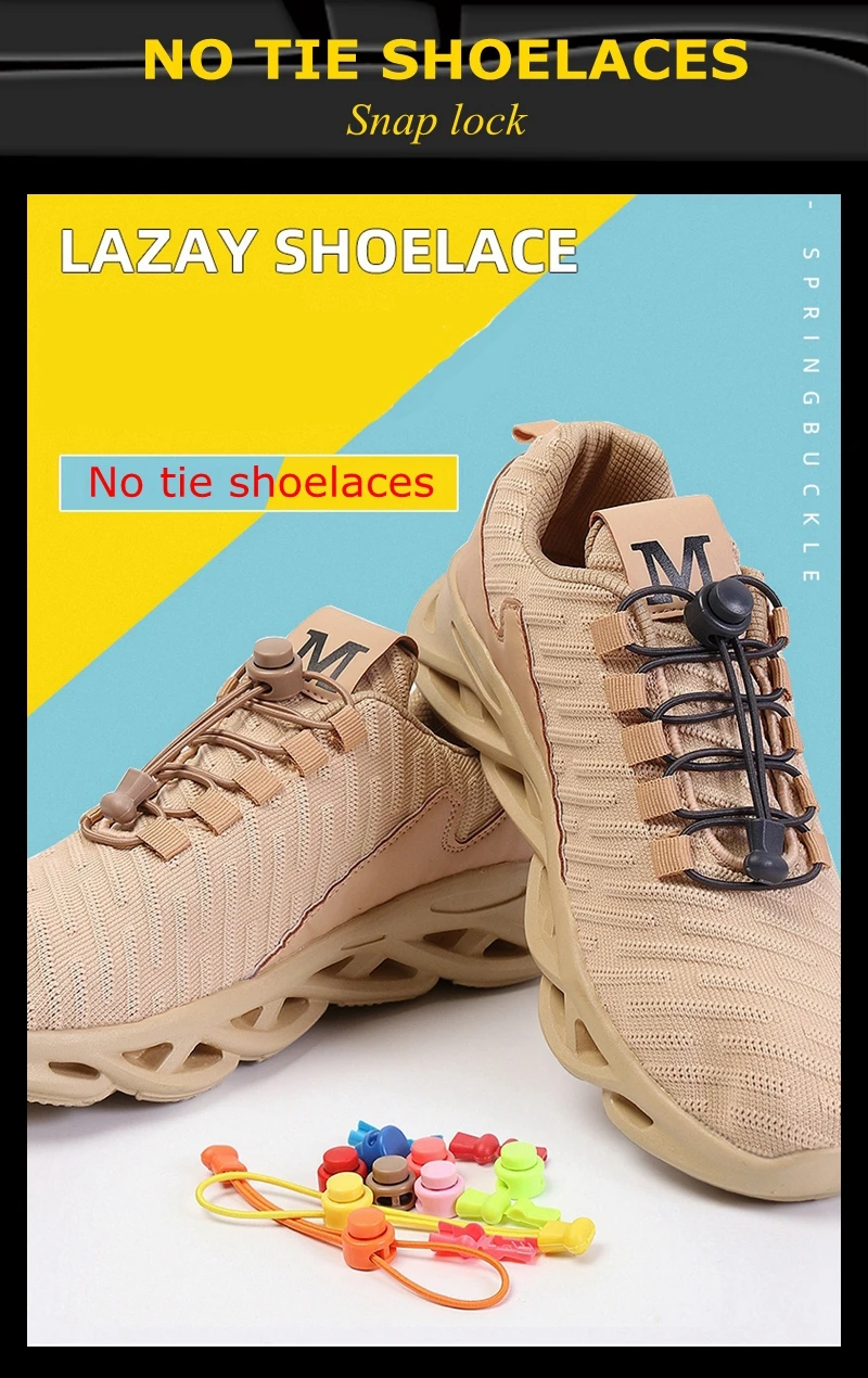 No tie shoelaces Round Elastic Shoelace Plastic snap lock Suitable for all shoes Adult children walking sports Lazy laces 1 pair