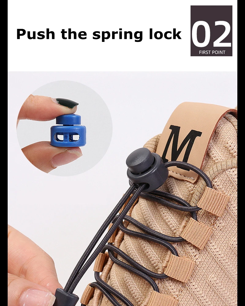 No tie shoelaces Round Elastic Shoelace Plastic snap lock Suitable for all shoes Adult children walking sports Lazy laces 1 pair