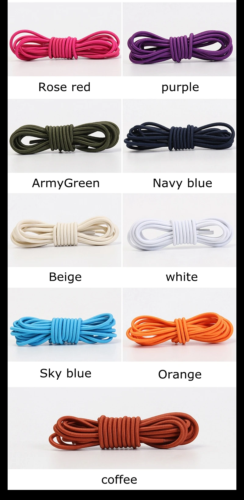 No tie shoelaces Round Elastic Shoelace Plastic snap lock Suitable for all shoes Adult children walking sports Lazy laces 1 pair