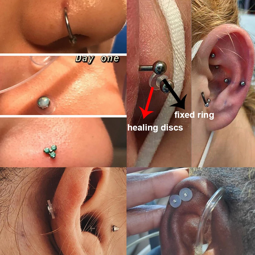 ZS 6-200pcs/lot Silicone Piercing Healing Discs Set Flexible Anti Hyperplasia Flat Clear Medical Grade Silicone Disc 3/5/7/9MM