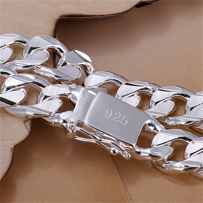 New High-end Women's Mens Fine Silver Color Bracelet Fashion Jewelry Gift Men's 10MM Square Beautiful Gem
