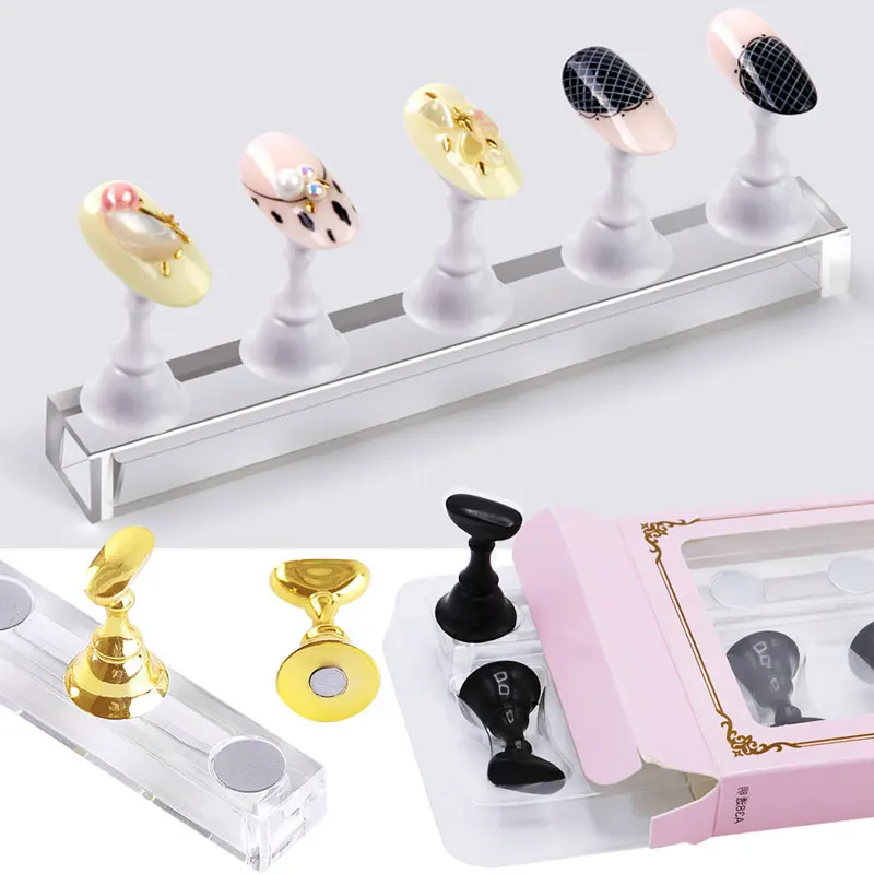 1Set Magnetic Nail Holder Practice Display Stand Nail Polish Acrylic Crystal Showing Shelf Nail Art Tool