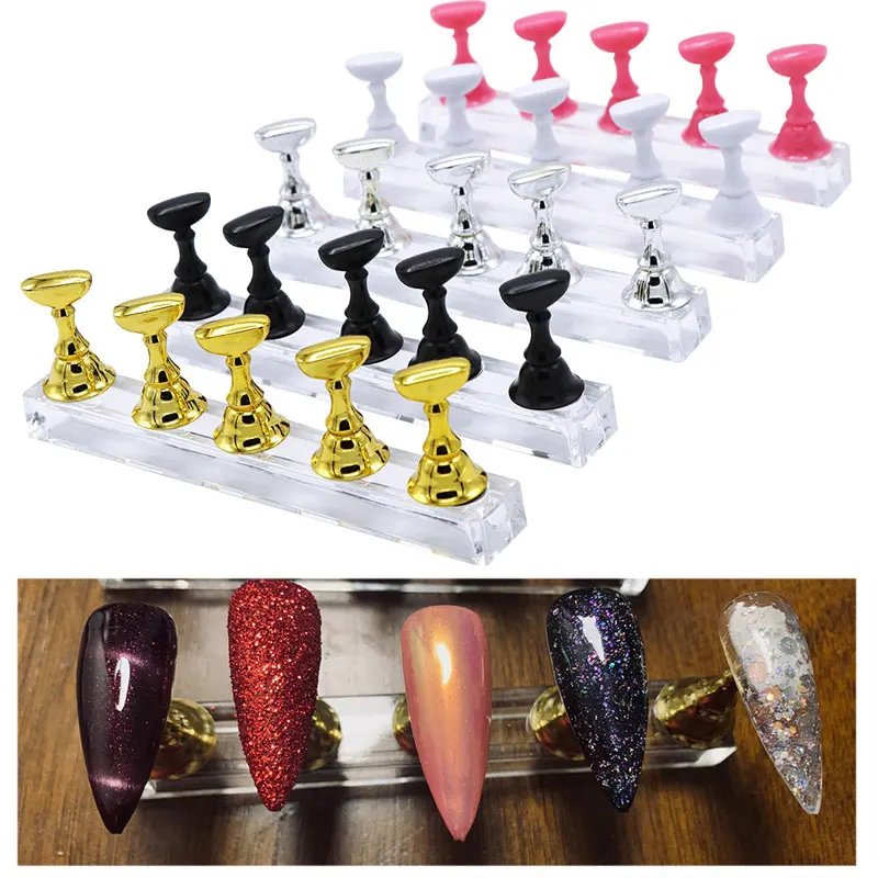 1Set Magnetic Nail Holder Practice Display Stand Nail Polish Acrylic Crystal Showing Shelf Nail Art Tool