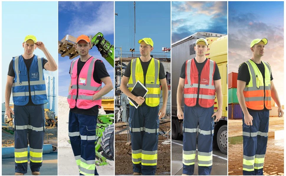 AYKRM High Visibility Reflective Vest Safety Zip Pocket Hi Viz Security Waistcoats Multi Customized Logo Construction