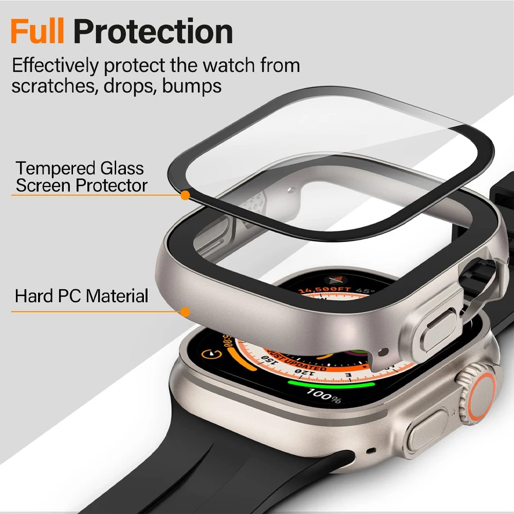 Cover For Apple Watch Ultra 3 4 Case 49mm Accessories PC Shockproof Bumper+Tempered Glass Screen Protector iwatch Series Ultra 2