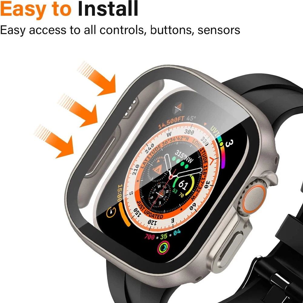 Cover For Apple Watch Ultra 3 4 Case 49mm Accessories PC Shockproof Bumper+Tempered Glass Screen Protector iwatch Series Ultra 2