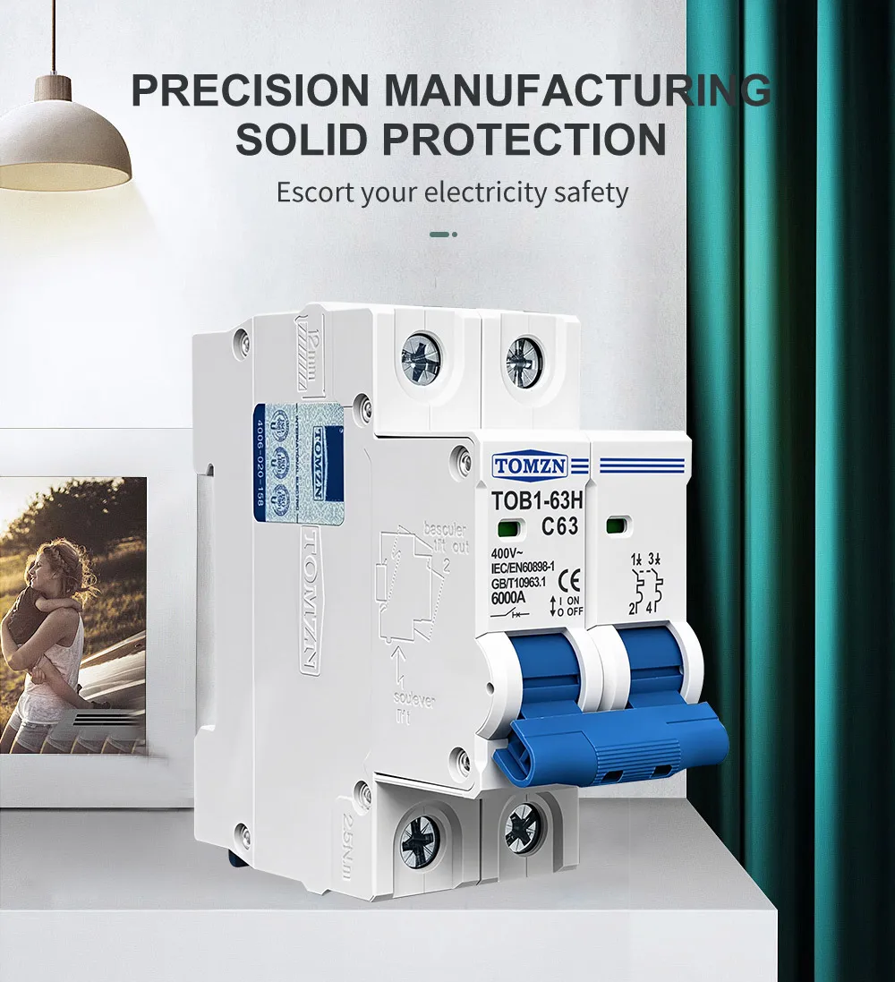 TOMZN AC MCB TOB1-63H C Curve 230/400V~ 50/60Hz Mini Circuit Breaker 1P 2P 3P 4P 3A 6A 10A 16A 20A 25A 32A 40A 50A 63A