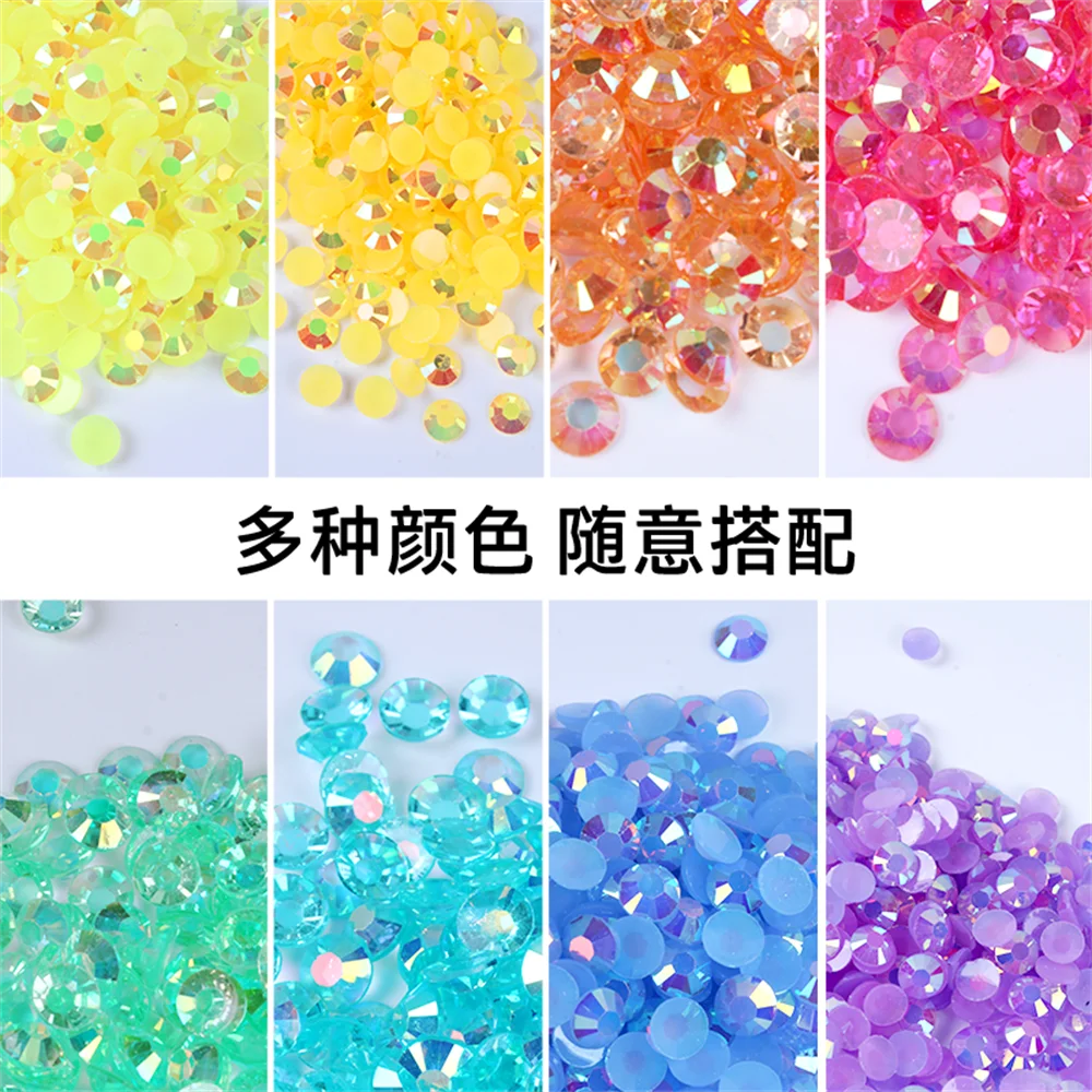 1000-10000pcs Jelly Color AB Color 2mm,3mm,4mm,5mm,6mm, Facets FlatBack Resin Rhinestone Nail Art Garment Decoration Stones
