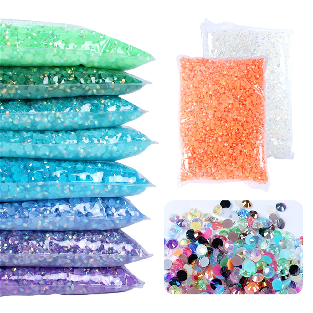 1000-10000pcs Jelly Color AB Color 2mm,3mm,4mm,5mm,6mm, Facets FlatBack Resin Rhinestone Nail Art Garment Decoration Stones