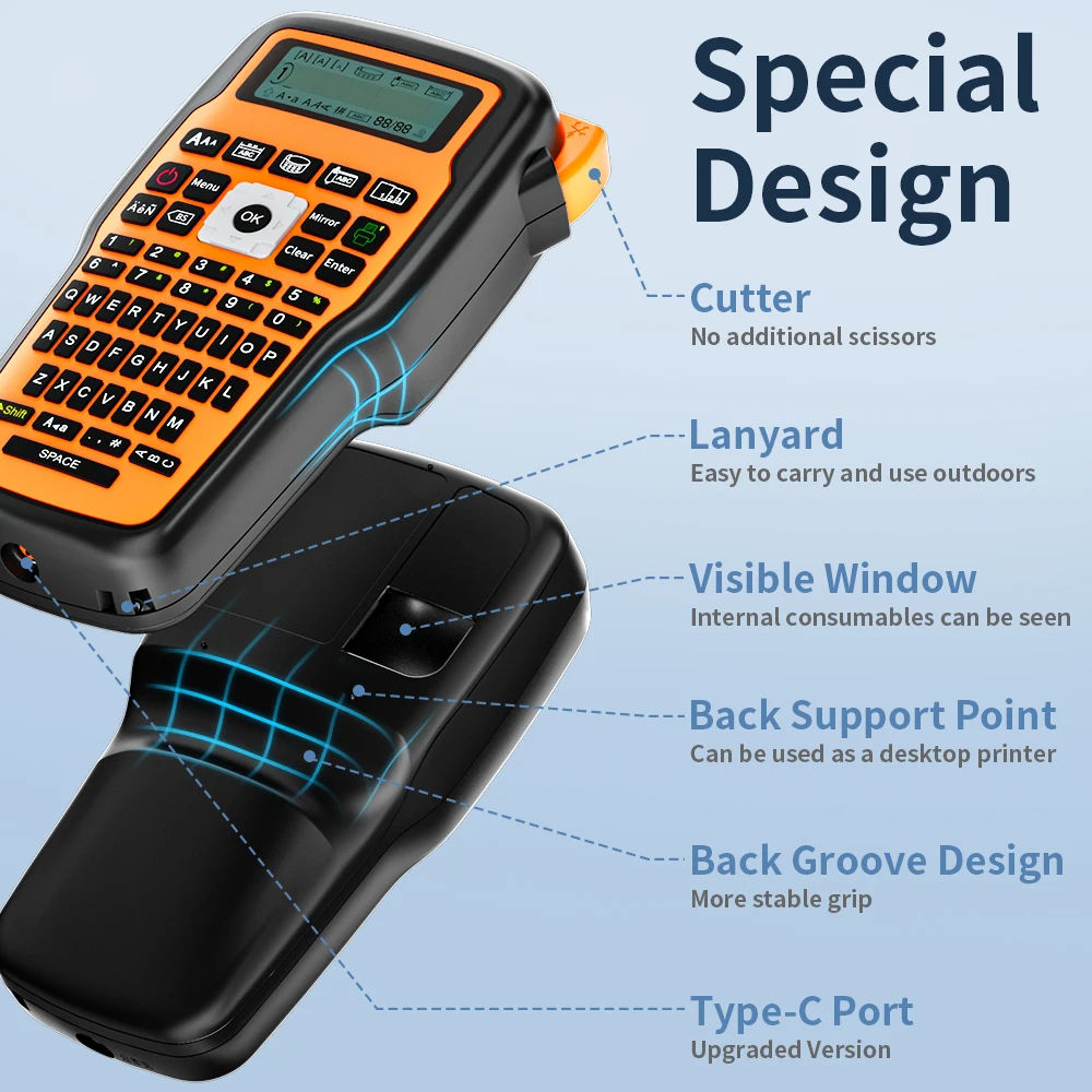 Support Russisan Keyboard E1000 Pro Portable Printer Sticky Label Maker Compatible for Brother P-touch AHS TZE-231