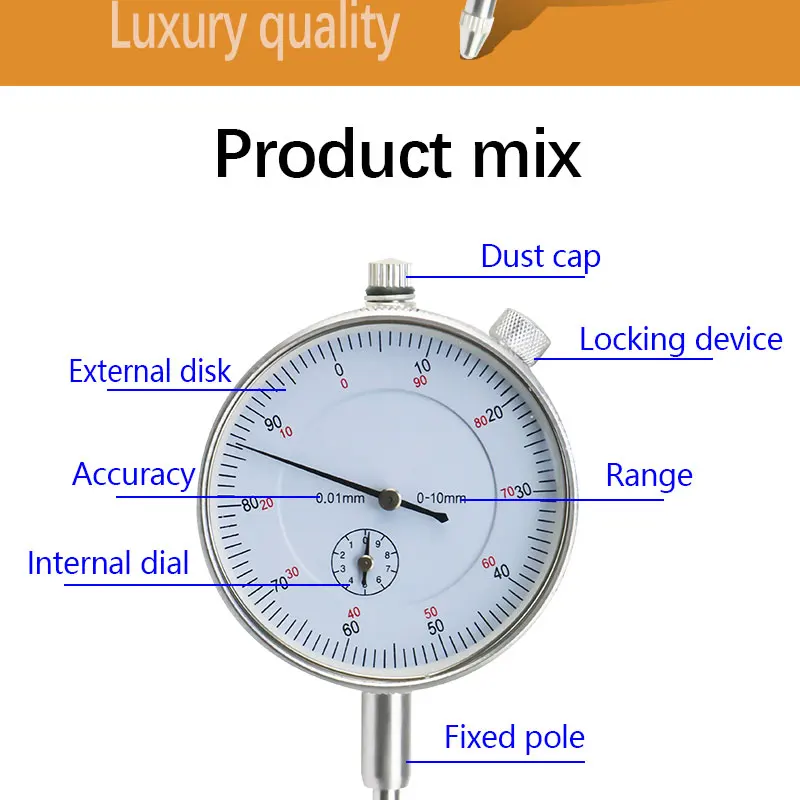 Precision 0.01mm Dial Indicator Gauge 0-10mm Meter Precise 0.01mm Resolution Indicator Gauge Mesure Instrument Tool Dial Gauge