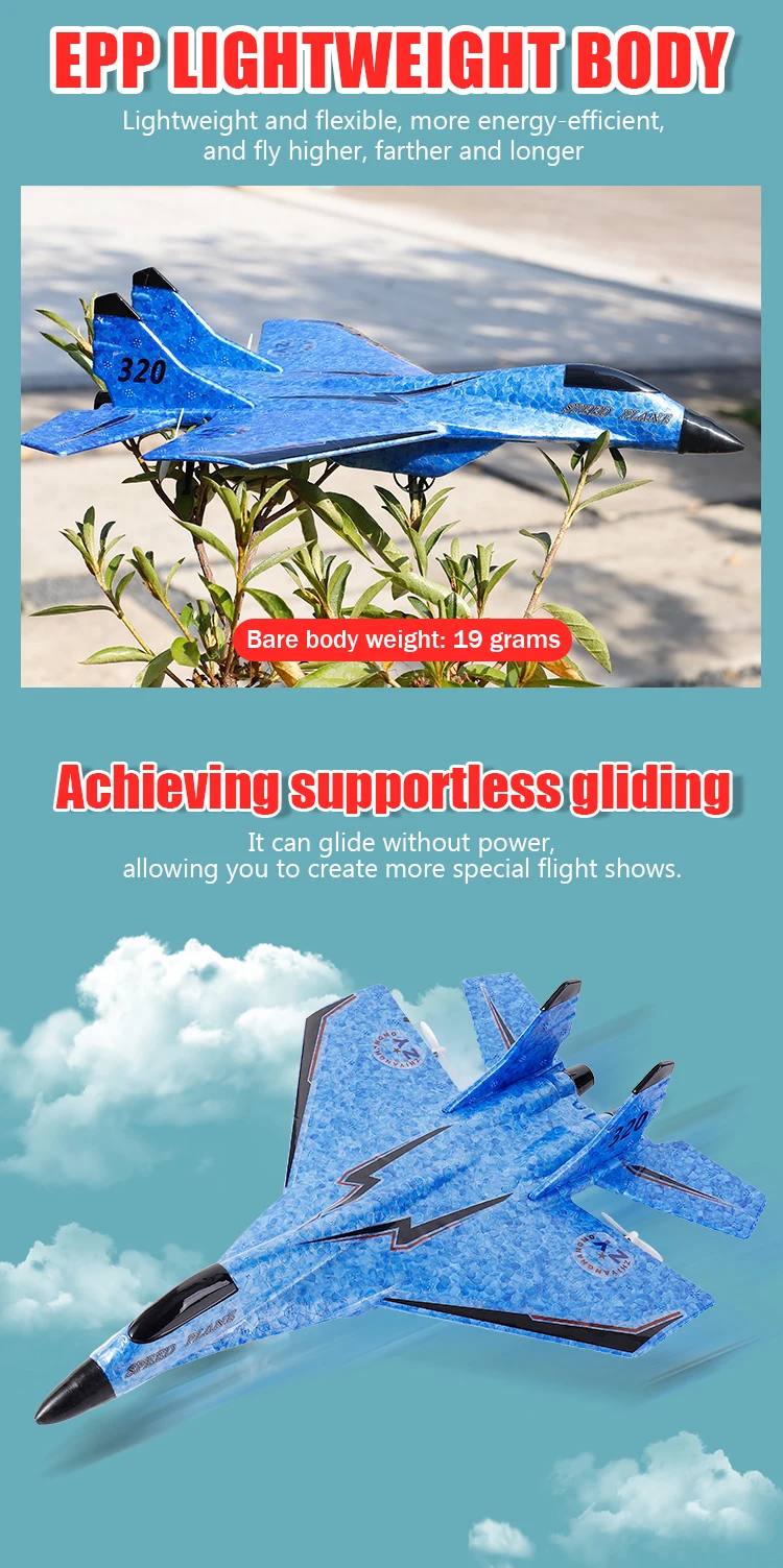 Parkten 2.4G 2CH Glider RC Ariplane P320 Fixed Wing Fighter Aircra Hand Throwing Foam Outdoor Toys For Boys Birthday Gift