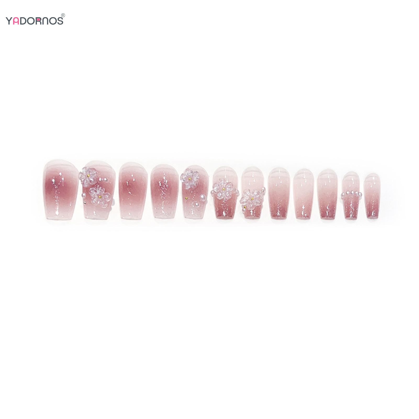 24Pcs Mid-Length Fake Nails 3D Flower Pearl Designs Nude Pink Color Press on Nails Ballerina False Nails for Women DIY Manicure