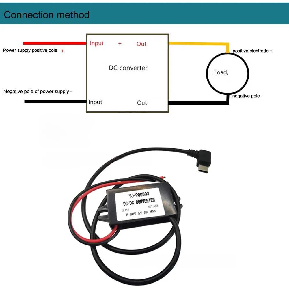 8-90V 12V 24V 48V 60V 72V 90V to 5V 5A DC DC Step Down Converter 25W Type-C USB Micro Buck Power Supply Mobile Phone Charging