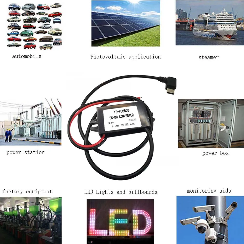 8-90V 12V 24V 48V 60V 72V 90V to 5V 5A DC DC Step Down Converter 25W Type-C USB Micro Buck Power Supply Mobile Phone Charging