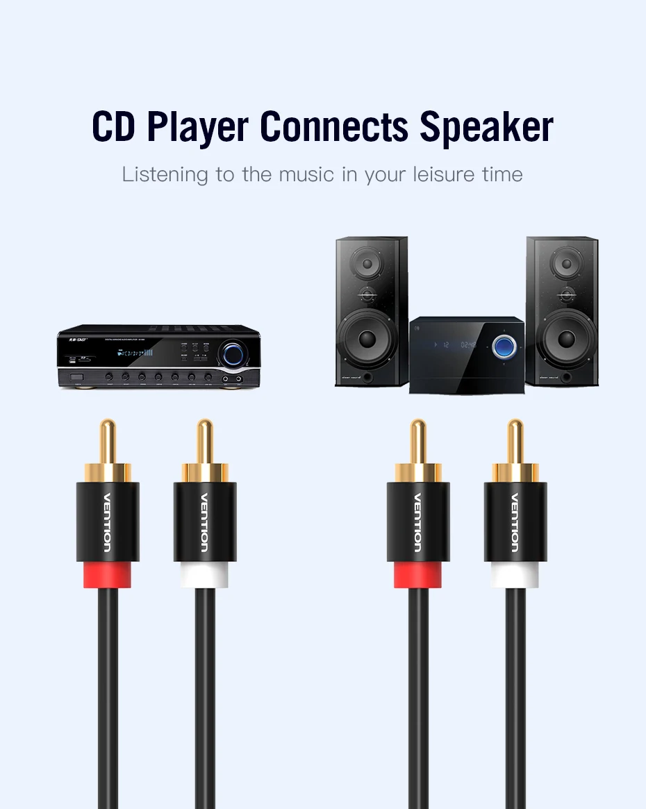 Vention 2 RCA to 2 RCA Cable Male to Male Audio Cable for Home Theater DVD Amplifier TV 1m 2m 3m 5m Cable RCA Gold-Plated Cabo