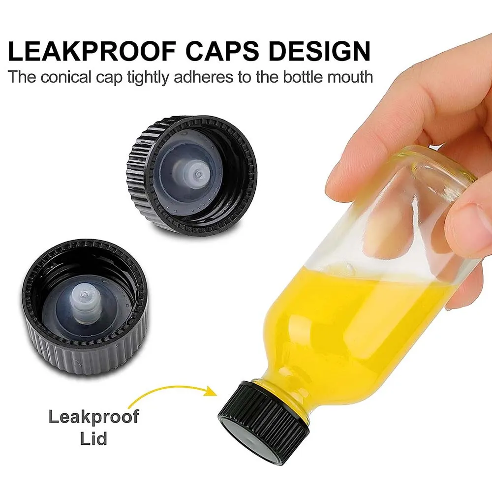 2oz Small Clear Glass Bottles with Lids for Liquids, Tiny Short Jars with Caps Mini Glass Juice Bottles for Potion, Ginger Shots