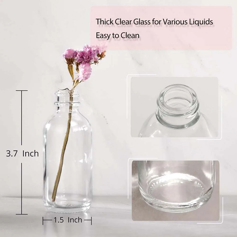2oz Small Clear Glass Bottles with Lids for Liquids, Tiny Short Jars with Caps Mini Glass Juice Bottles for Potion, Ginger Shots