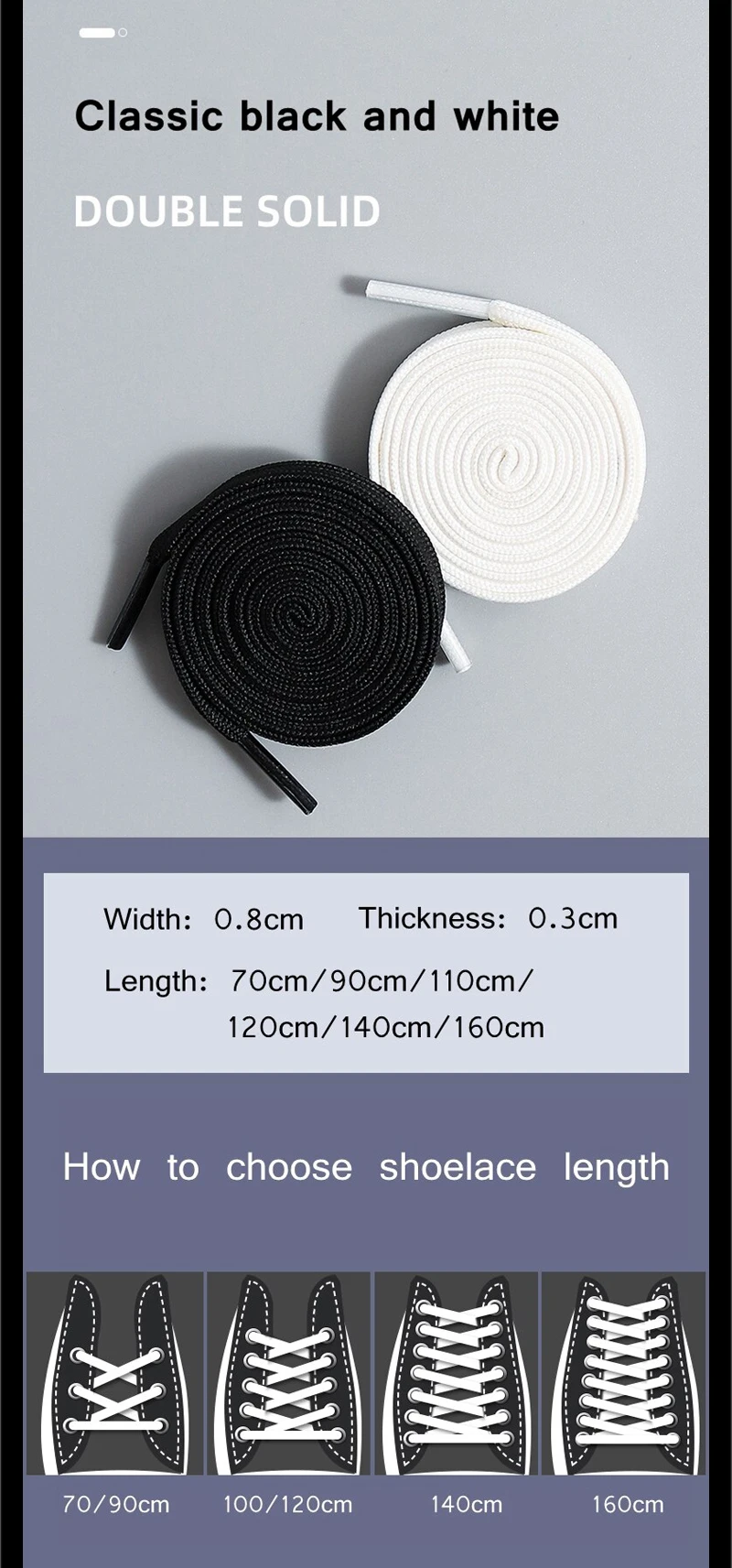 1 Pair Black White Shoe Laces Flat Double Woven Anti-slip Polyester Shoelaces Sports Casual White Shoes Classic Shoelace