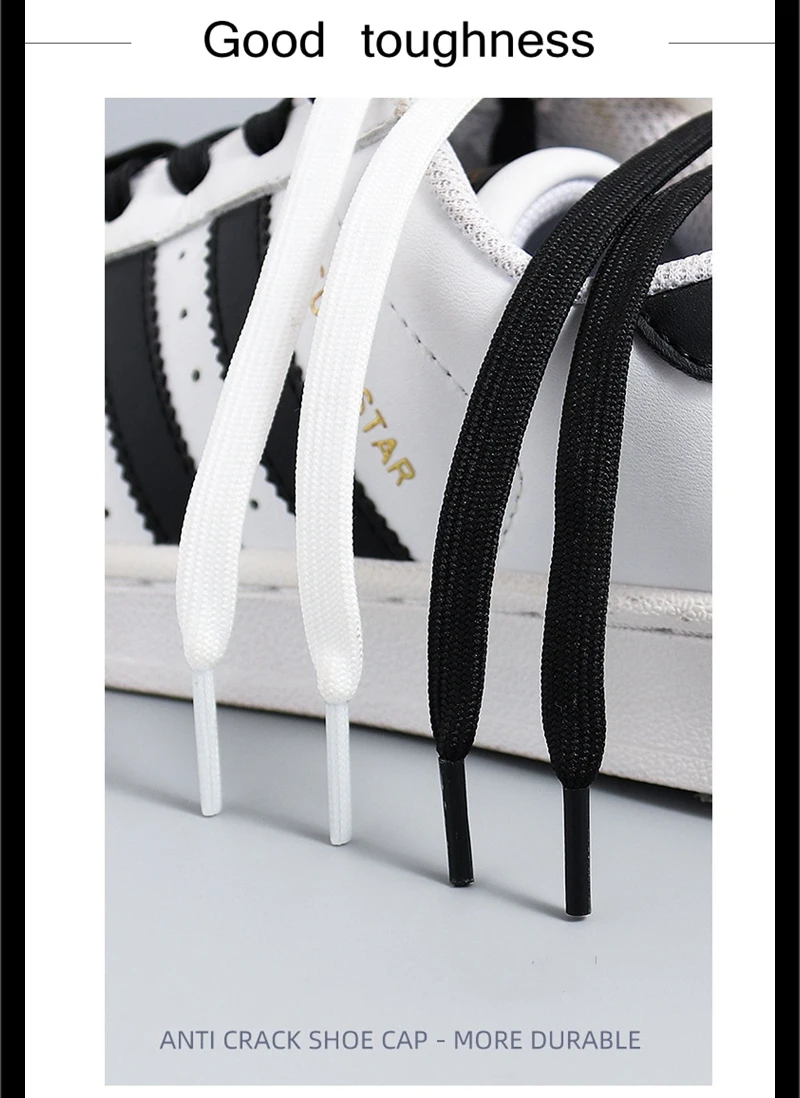 1 Pair Black White Shoe Laces Flat Double Woven Anti-slip Polyester Shoelaces Sports Casual White Shoes Classic Shoelace