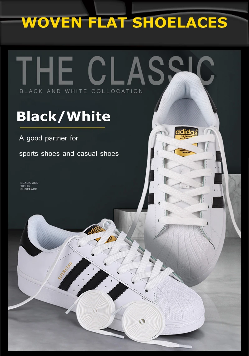 1 Pair Black White Shoe Laces Flat Double Woven Anti-slip Polyester Shoelaces Sports Casual White Shoes Classic Shoelace