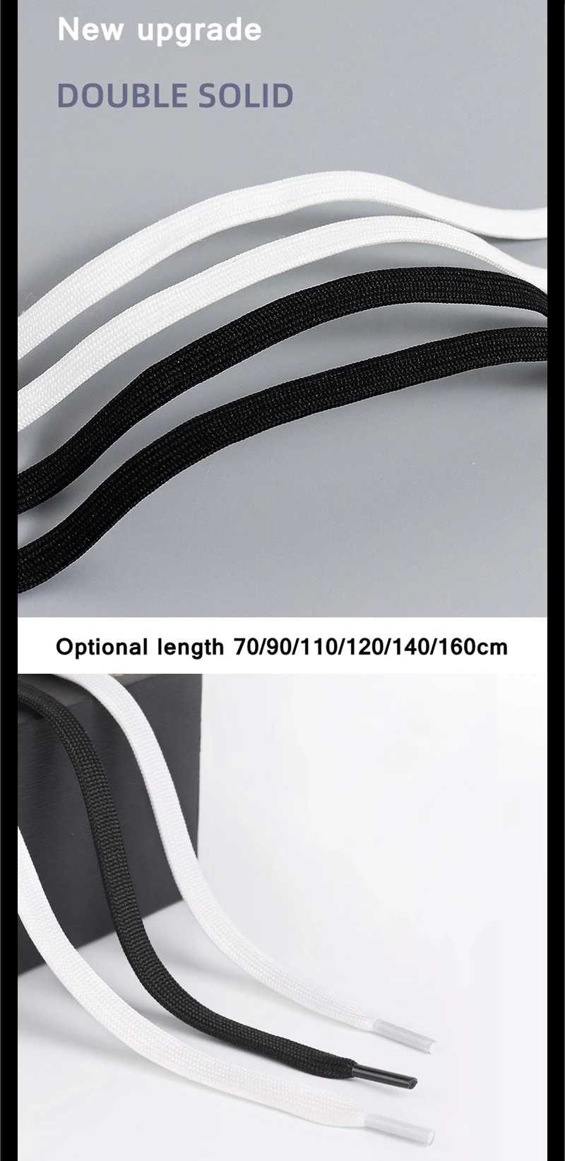 1 Pair Black White Shoe Laces Flat Double Woven Anti-slip Polyester Shoelaces Sports Casual White Shoes Classic Shoelace