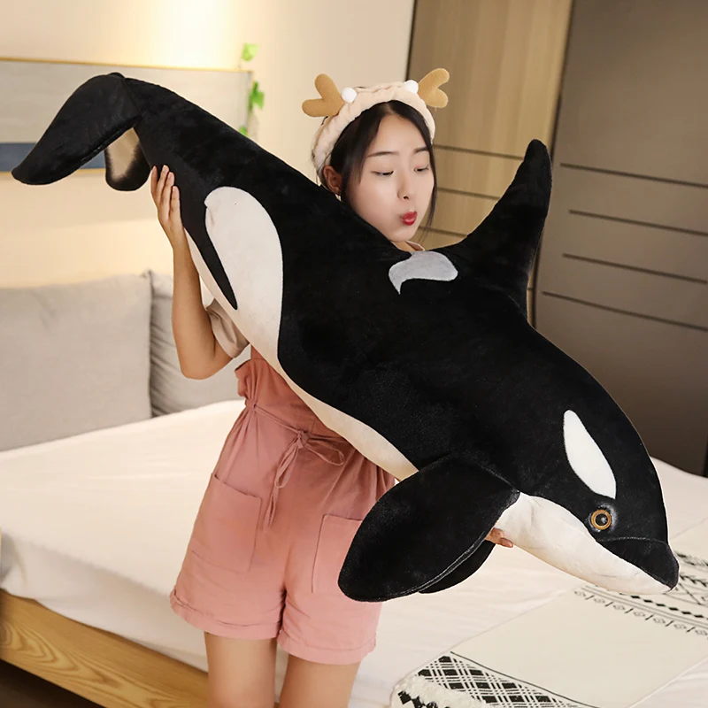 50cm-130cm Lifelike Orcinus Orca Black Whale Plush Toys Big Fish Cloth Doll Shark Stuffed Sea Animals Children Birthday Gift