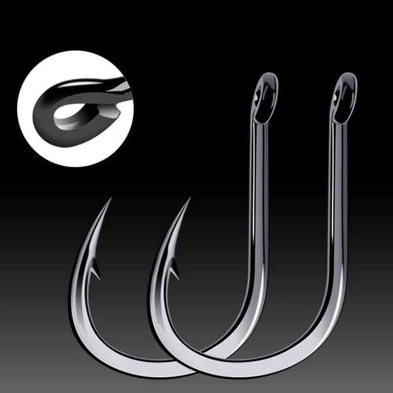 100pcs/box #3~12 High Carbon Steel Fishing Hooks Pack with Hole Fishing Hooks Circle Black Barbed Hooks