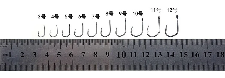 100pcs/box #3~12 High Carbon Steel Fishing Hooks Pack with Hole Fishing Hooks Circle Black Barbed Hooks