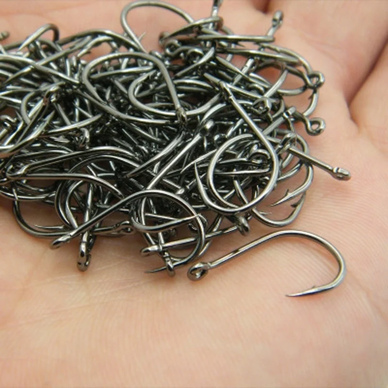 100pcs/box #3~12 High Carbon Steel Fishing Hooks Pack with Hole Fishing Hooks Circle Black Barbed Hooks
