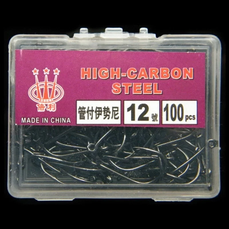 100pcs/box #3~12 High Carbon Steel Fishing Hooks Pack with Hole Fishing Hooks Circle Black Barbed Hooks