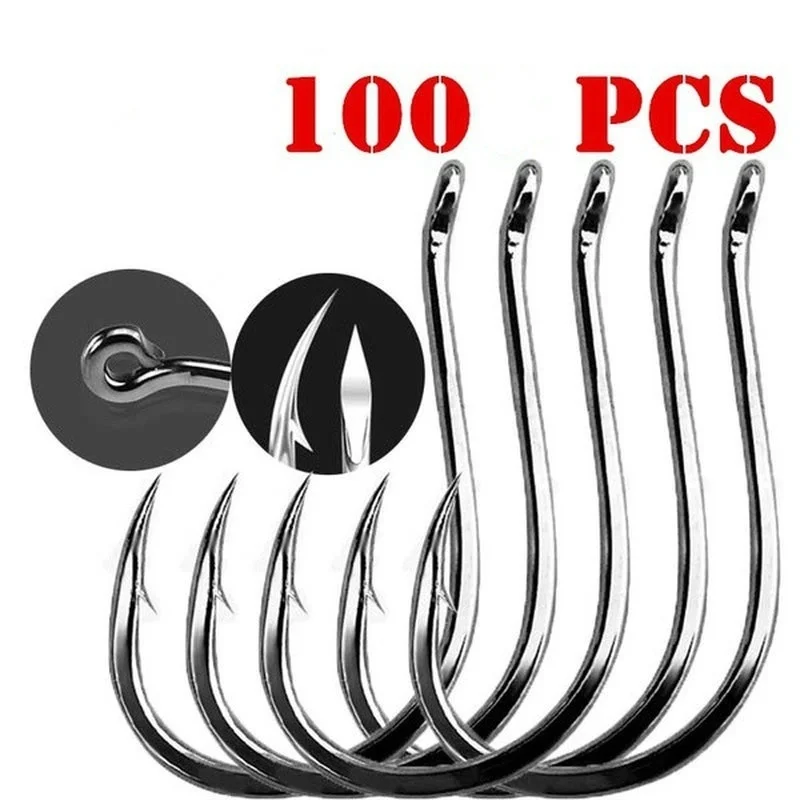 100pcs/box #3~12 High Carbon Steel Fishing Hooks Pack with Hole Fishing Hooks Circle Black Barbed Hooks