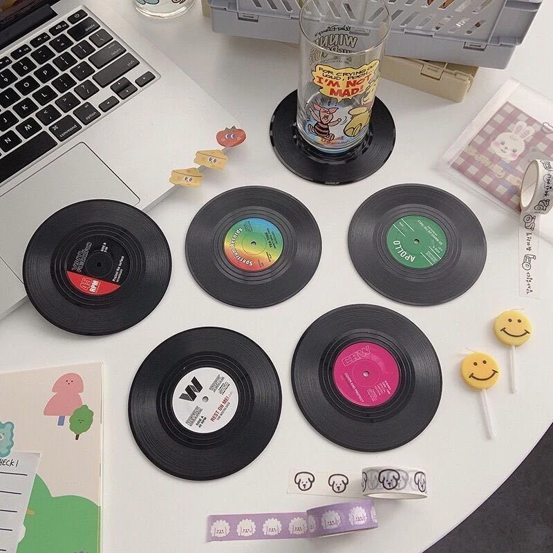 New 6/4/2PCS Retro Vinyl Record Cup Coaster Anti-slip Coffee Coasters Heat Resistant Music Drink Mug Mat Table Placemat Decor