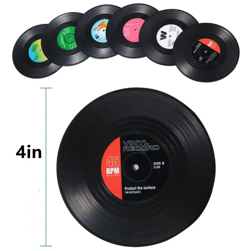 New 6/4/2PCS Retro Vinyl Record Cup Coaster Anti-slip Coffee Coasters Heat Resistant Music Drink Mug Mat Table Placemat Decor
