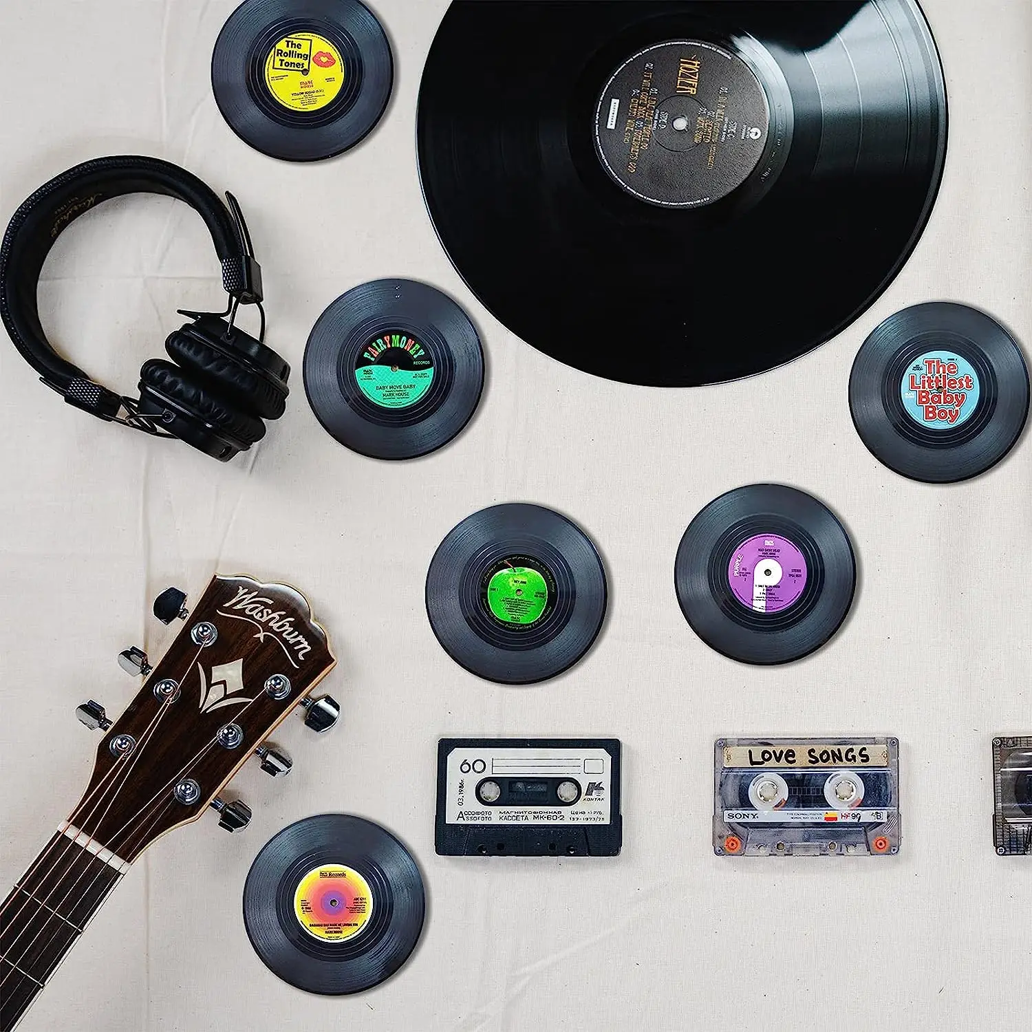 New 6/4/2PCS Retro Vinyl Record Cup Coaster Anti-slip Coffee Coasters Heat Resistant Music Drink Mug Mat Table Placemat Decor