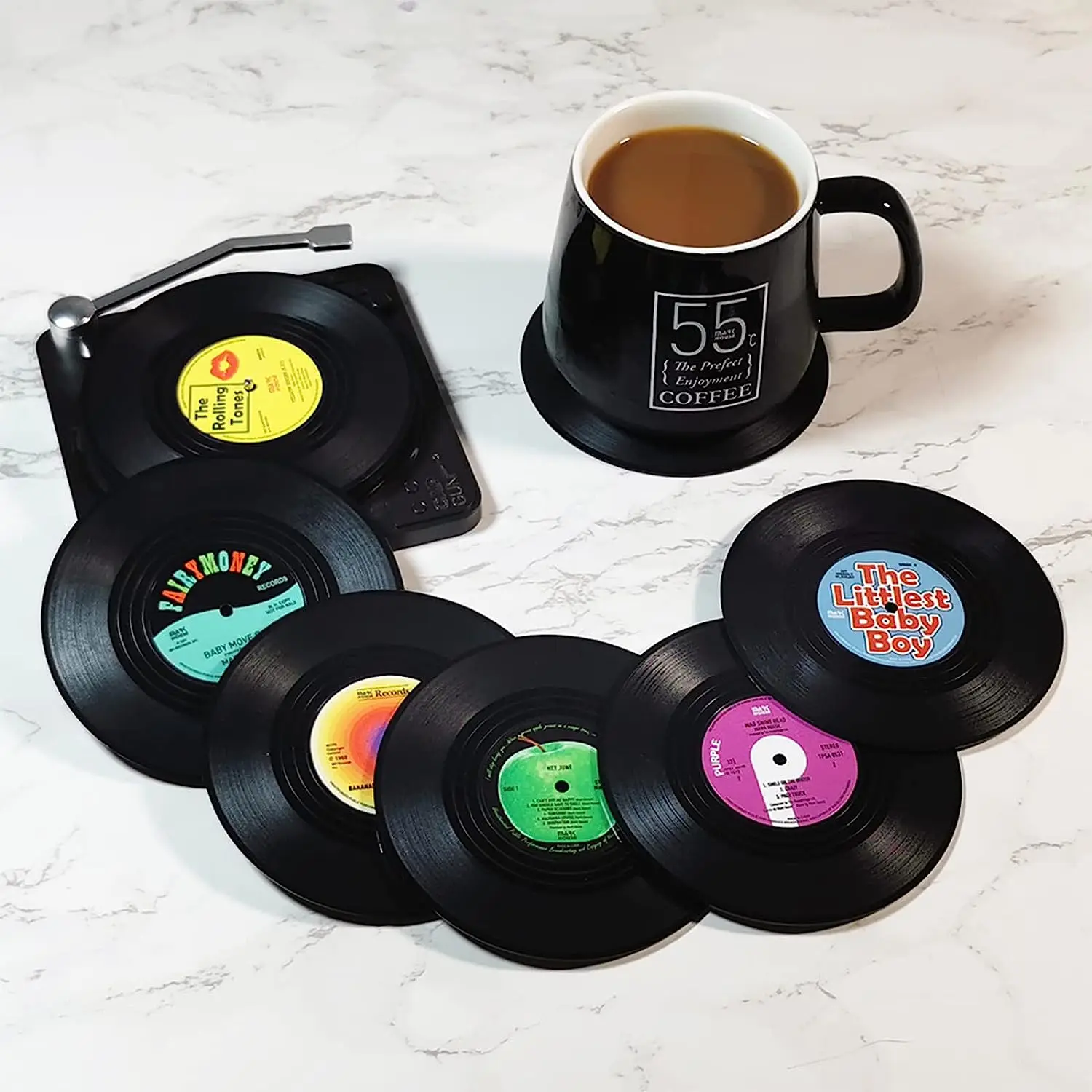 New 6/4/2PCS Retro Vinyl Record Cup Coaster Anti-slip Coffee Coasters Heat Resistant Music Drink Mug Mat Table Placemat Decor