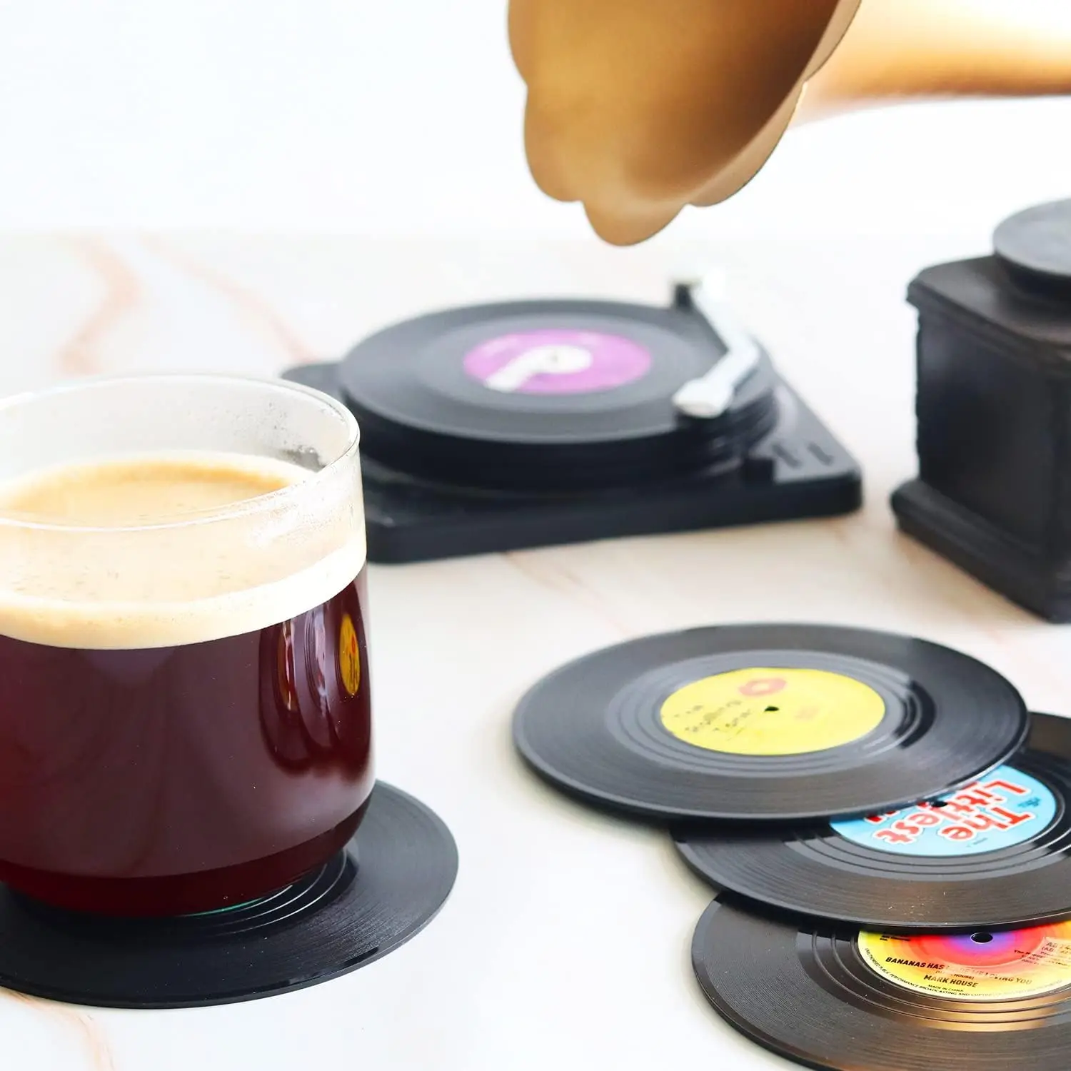 New 6/4/2PCS Retro Vinyl Record Cup Coaster Anti-slip Coffee Coasters Heat Resistant Music Drink Mug Mat Table Placemat Decor