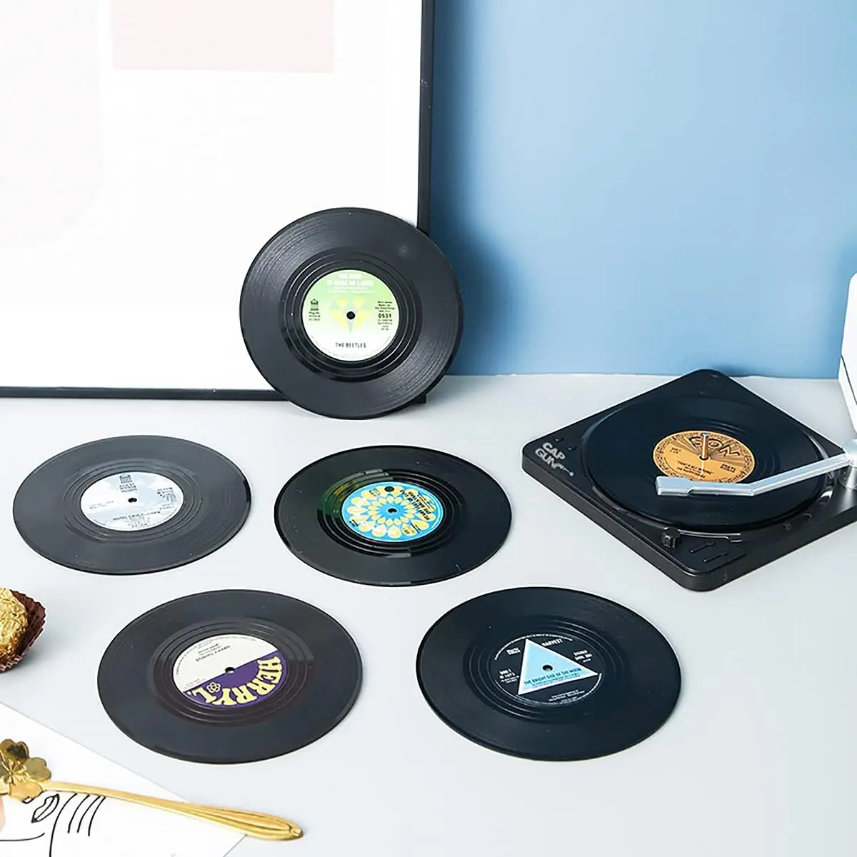 New 6/4/2PCS Retro Vinyl Record Cup Coaster Anti-slip Coffee Coasters Heat Resistant Music Drink Mug Mat Table Placemat Decor