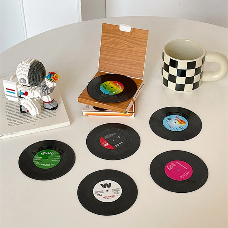 New 6/4/2PCS Retro Vinyl Record Cup Coaster Anti-slip Coffee Coasters Heat Resistant Music Drink Mug Mat Table Placemat Decor
