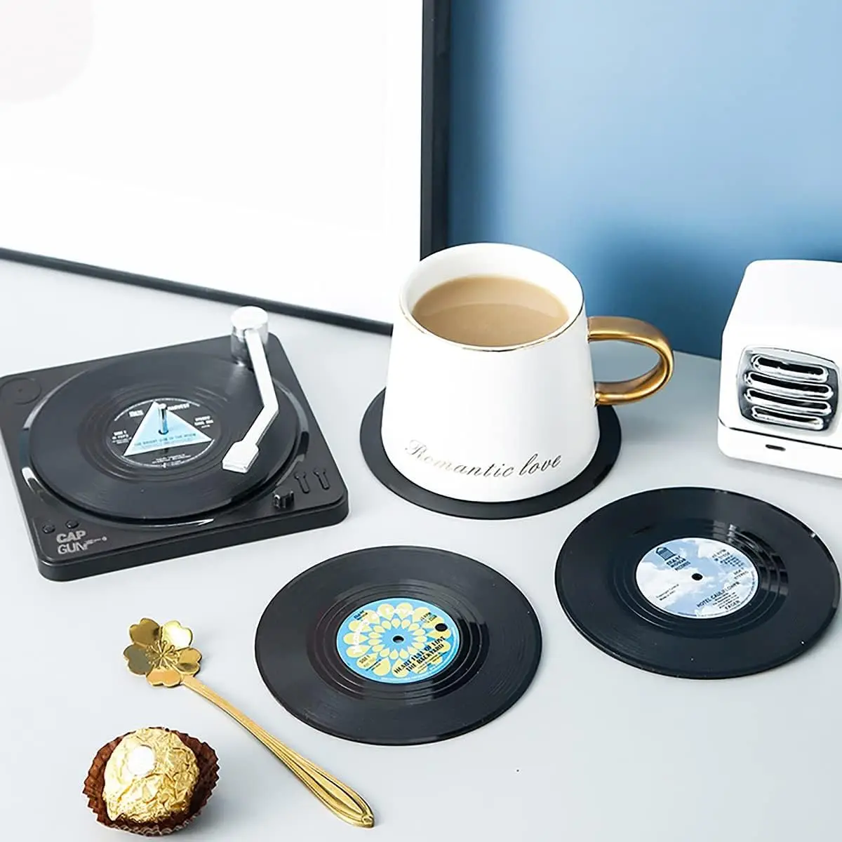 New 6/4/2PCS Retro Vinyl Record Cup Coaster Anti-slip Coffee Coasters Heat Resistant Music Drink Mug Mat Table Placemat Decor