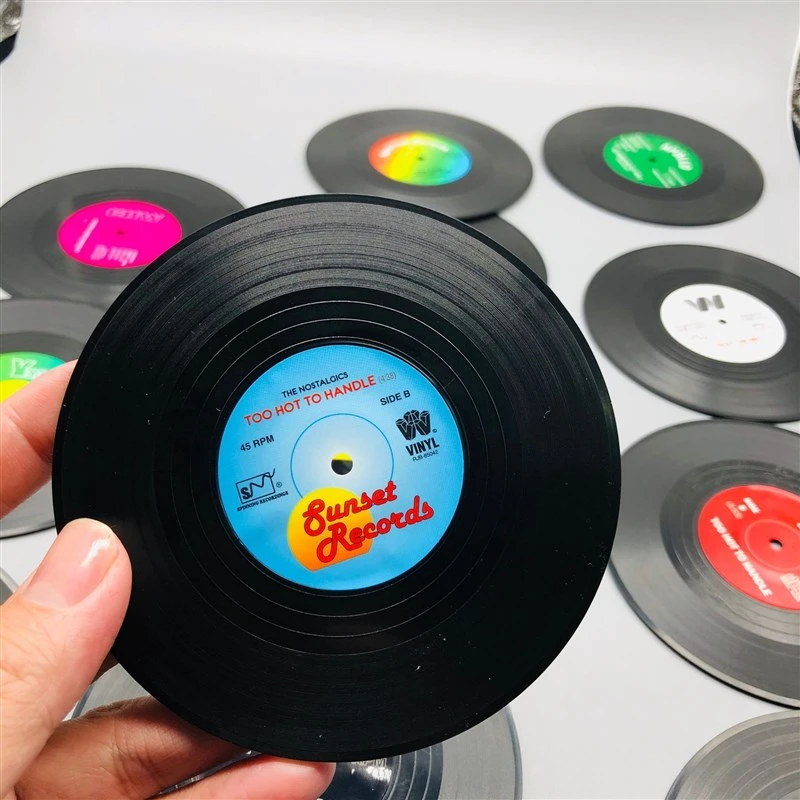 New 6/4/2PCS Retro Vinyl Record Cup Coaster Anti-slip Coffee Coasters Heat Resistant Music Drink Mug Mat Table Placemat Decor