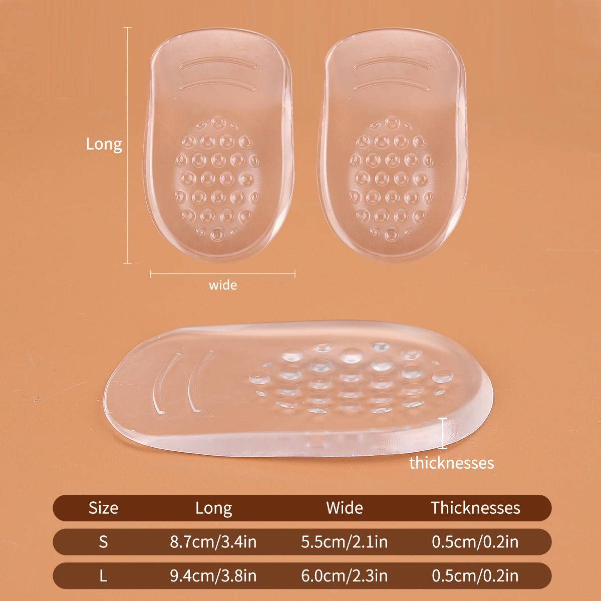 Silicone Gel Heel Cups - Shoe Inserts for Plantar Ache, Sore Heel Pain, - Pad and Shock Absorbing Support for Women (1 Pairs)