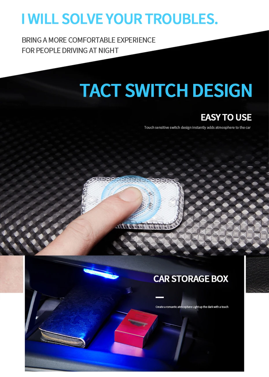 BLALION LED Interior Light Lamp Magnetic Wireless Touch Light Auto Roof Ceiling Reading Lamp for Trunk Storage Box USB Charging