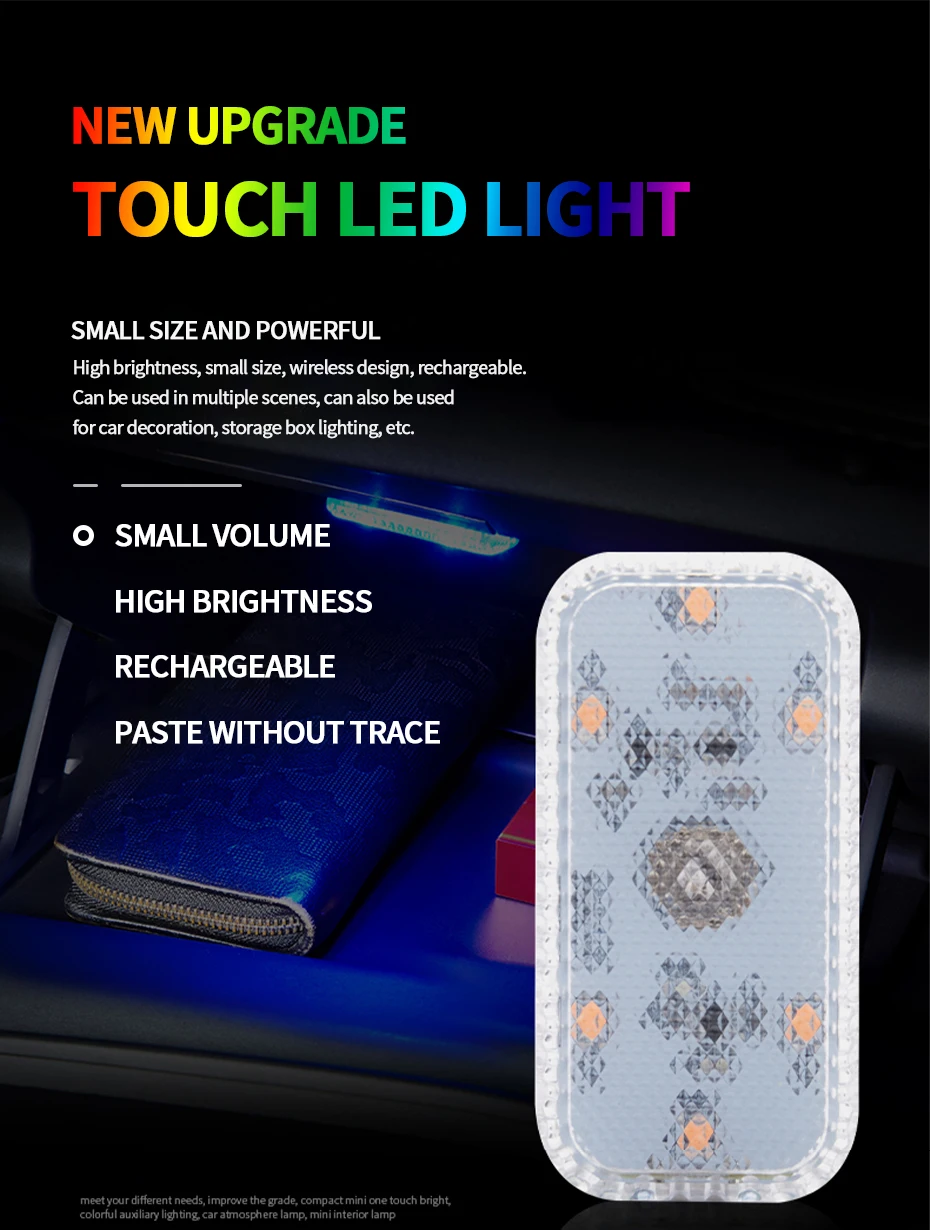 BLALION LED Interior Light Lamp Magnetic Wireless Touch Light Auto Roof Ceiling Reading Lamp for Trunk Storage Box USB Charging