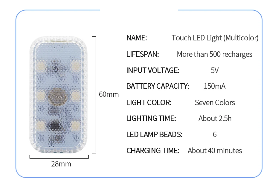 BLALION LED Interior Light Lamp Magnetic Wireless Touch Light Auto Roof Ceiling Reading Lamp for Trunk Storage Box USB Charging