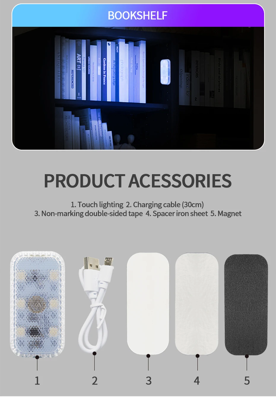 BLALION LED Interior Light Lamp Magnetic Wireless Touch Light Auto Roof Ceiling Reading Lamp for Trunk Storage Box USB Charging