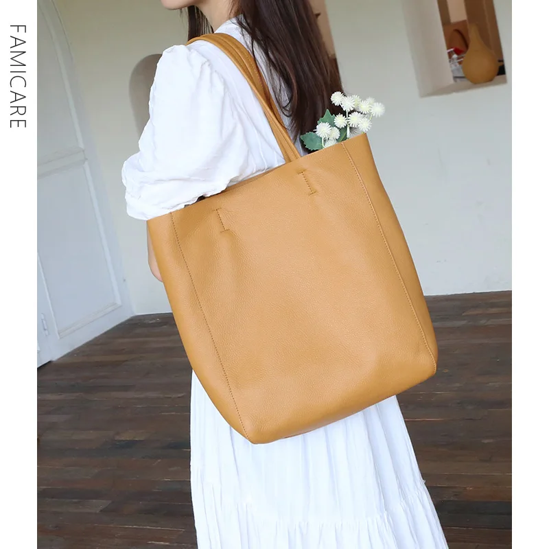 Women Tote Bag Luxurious Genuine Leather Handbag Female Soft First Layer Cowhide Leather Shoulder Bag for Colleague Girls