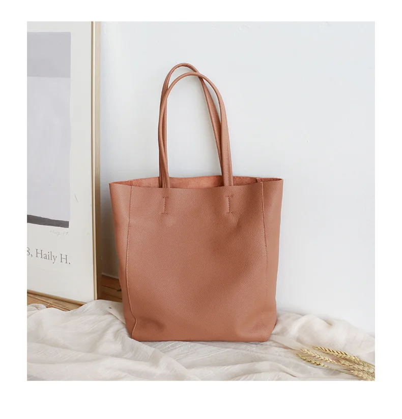 Women Tote Bag Luxurious Genuine Leather Handbag Female Soft First Layer Cowhide Leather Shoulder Bag for Colleague Girls