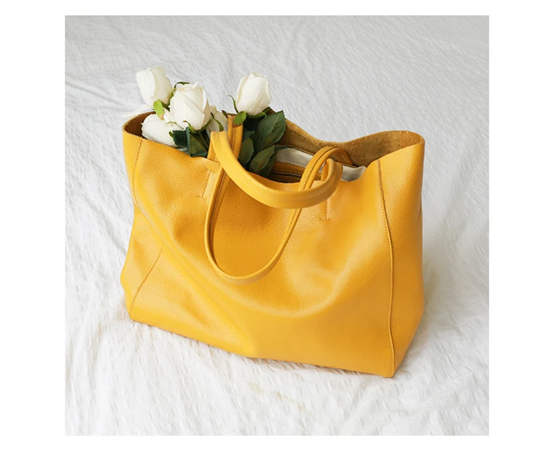 Women Tote Bag Luxurious Genuine Leather Handbag Female Soft First Layer Cowhide Leather Shoulder Bag for Colleague Girls